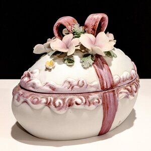 Lefton Ceramic Fancy Easter Egg Trinket Box
